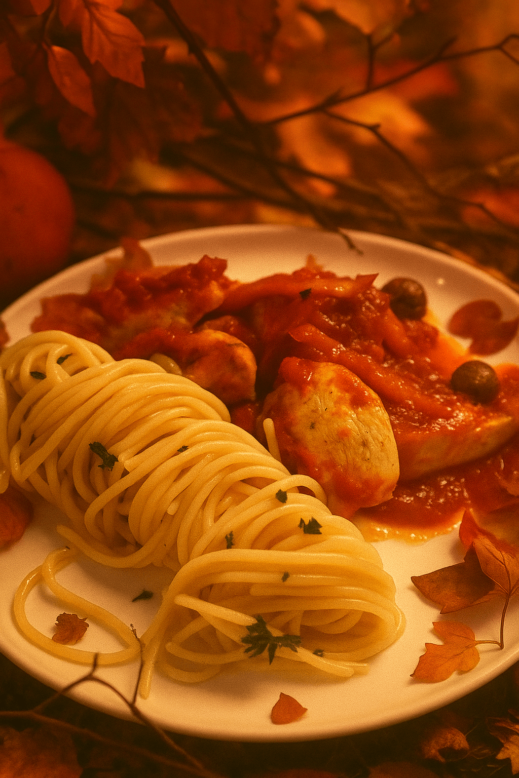 🐔🍝 Wenn Hähnchen auf Oliven trifft – Cacciatore à la „Oh là là“ mit Spaghetti aglio&nbsp;olio