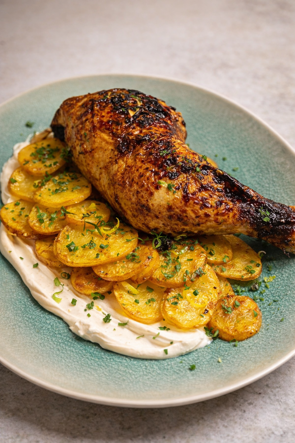 Knusprige Ofenkartoffeln auf cremigem Zitronen-Frischkäse mit Kräutern&nbsp;🌿🥔